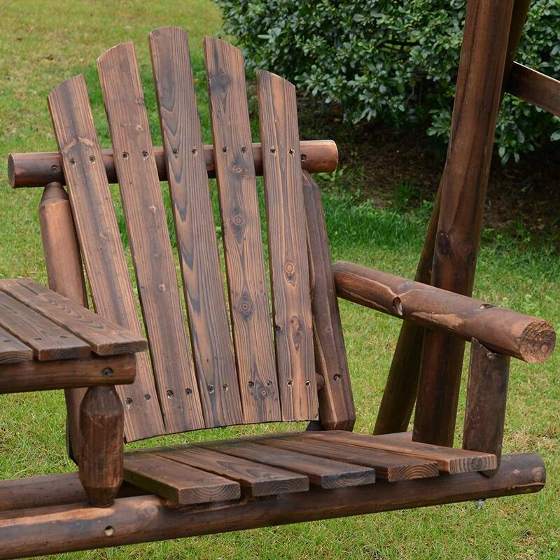 Outsunny Outdoor Adirondack Chair 2 Seat Freestanding Solid Wood Rustic Log Swing