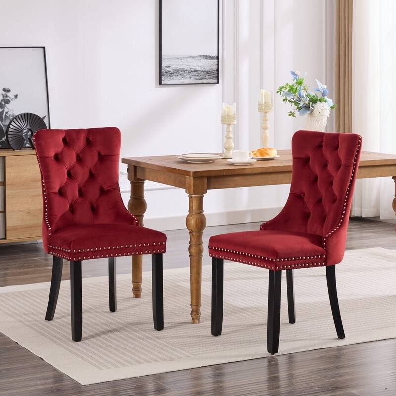 Tufted Velvet Dining Chairs with Nailhead Trim (Set of 2)