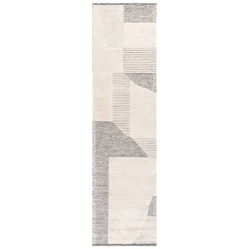 SAFAVIEH Handmade Natura Malakeh Wool Rug - 2'3" x 9' Runner - Ivory/Charcoal