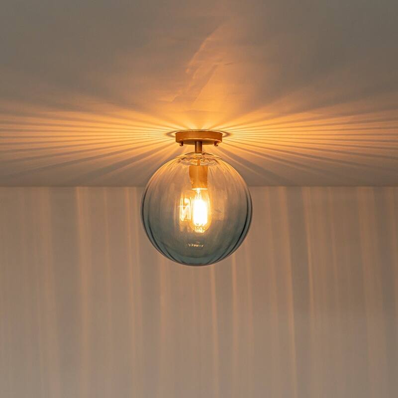 Gradual Colorful Ribbed Glass Globe Single Semi Flush Ceiling Light