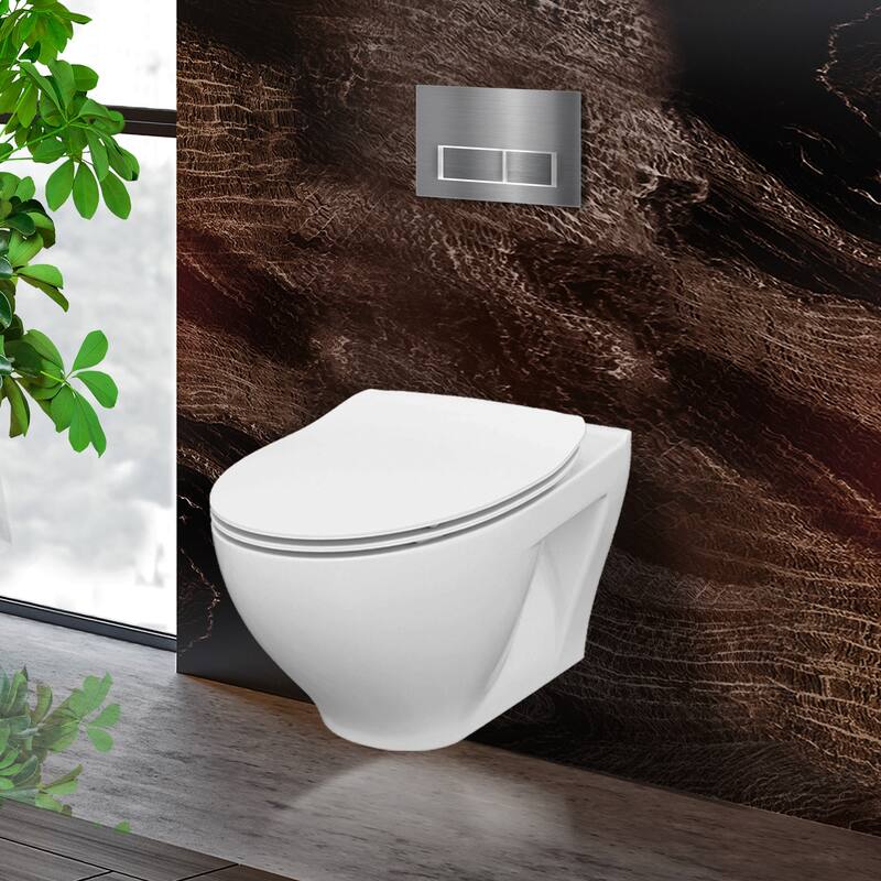 Toilet Combo Set - 20" Toilet Bowl With Soft-Close Seat, 2"x 6" Concealed Tank/Carrier System, Push Buttons Included. - Chrome Rectangular - Push Plates (Plastic)