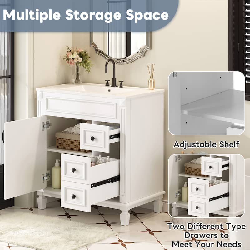 GDF Studio - Belcourt Modern Bathroom Vanity with Ceramic Sink, 2 Storage Drawers and Adjustable Shelf