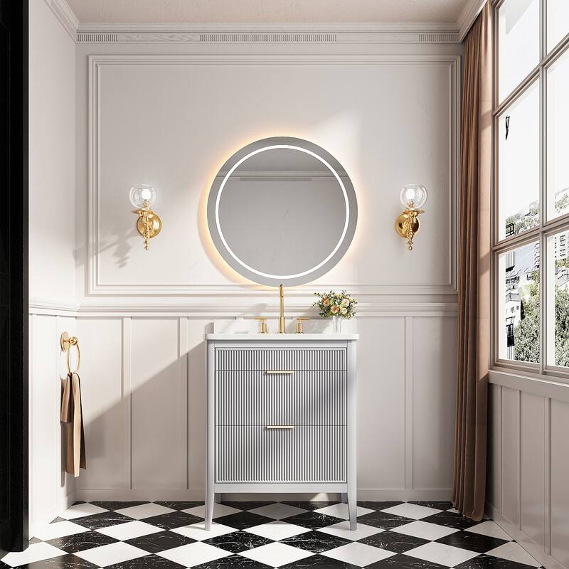 GDFStudio - Modern 30" Freestanding Bathroom Vanity with Engineered Carrara Marble Top & Integrated Sink, Fully Assembled