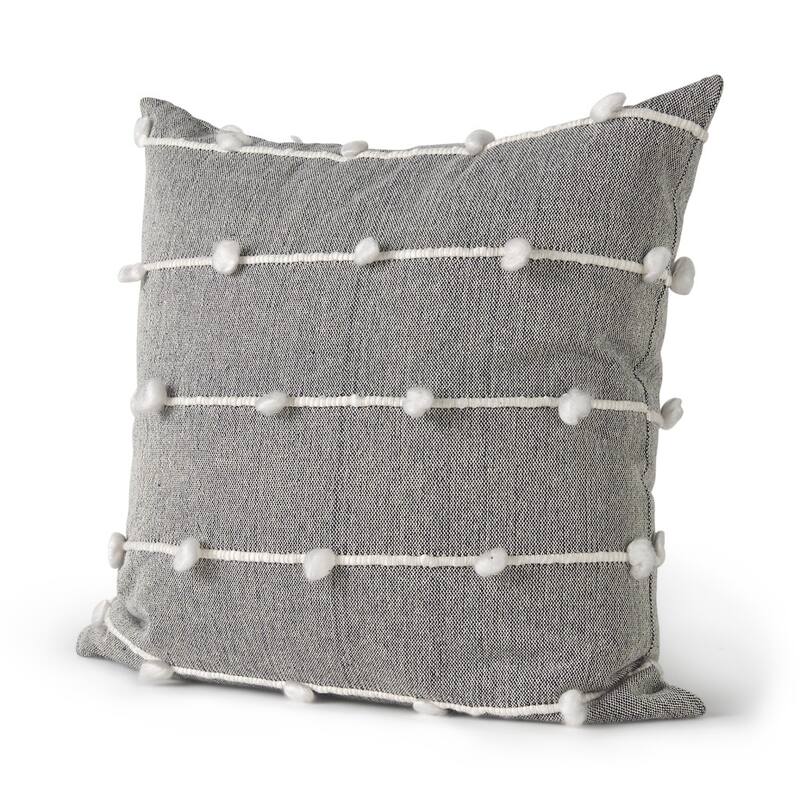 Dark Gray Detailed Pillow Cover - Pillow Covers - 20"W x 20"D x 1"H - Cover Only - Navy/Cream/White - Single