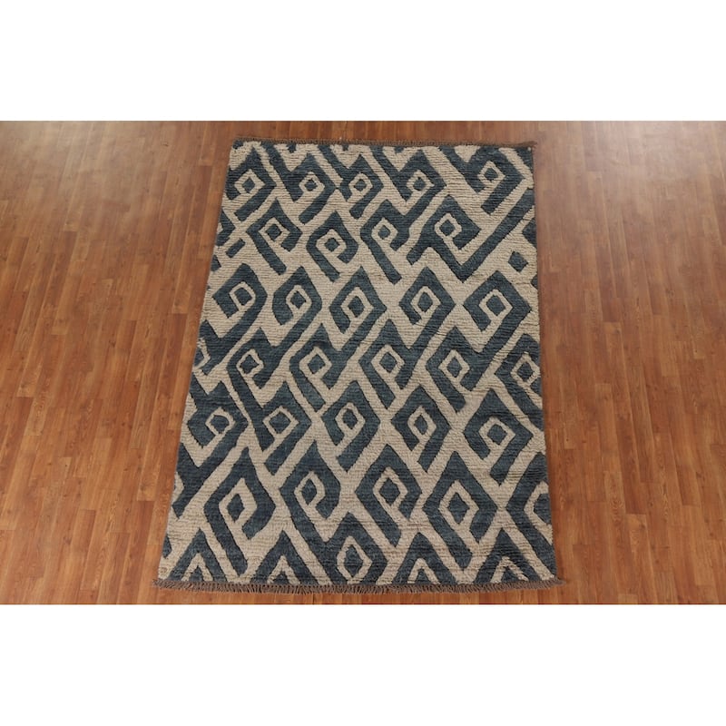 Navy Blue Moroccan Oriental Area Rug Hand-Knotted Wool Carpet - 5'8"x 8'3"