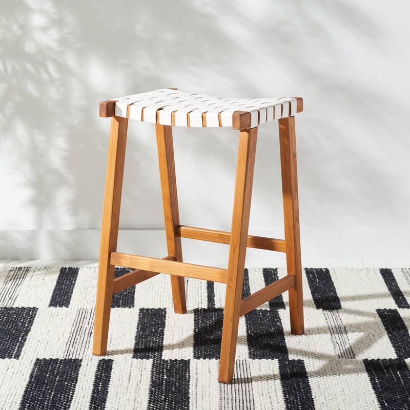 SAFAVIEH Remzija 30-inch Woven Leather Rectangle Bar Stool - 20" W x 19" D x 30" H