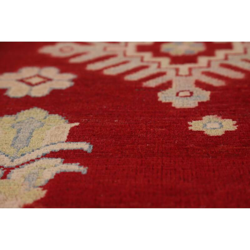 Hand Knotted Oriental 100% Wool Carpet Traditional Geometric Red Kazak Area Rug - 9' 3'' X 8' 5''