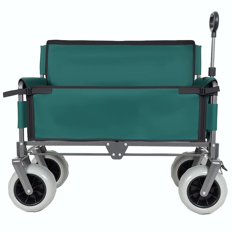 3-in-1 Folding Wagon with Bench Seat - 500lbs Capacity, 9"x4" Beach Tires