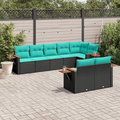 vidaXL 8 Piece Patio Sofa Set with Cushions Black Poly Rattan