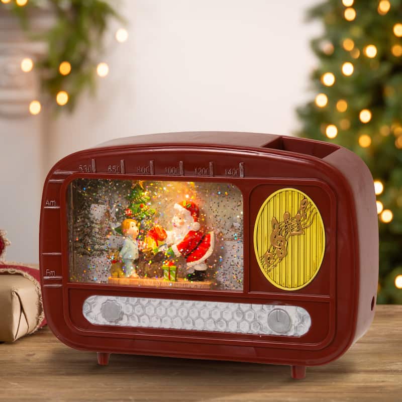 Christmas Holiday Vintage Radio Snow Globe with Santa - N/A