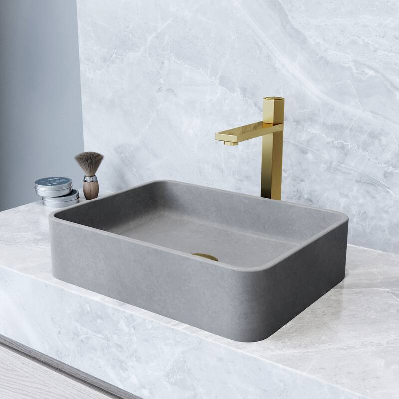 VIGO Segovia 16"L x 12"W x 4"H Concreto Stone Rectangular Bathroom Vessel Sink