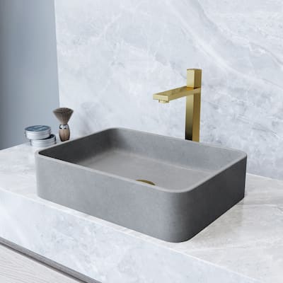 VIGO Segovia 16"L x 12"W x 4"H Concreto Stone Rectangular Bathroom Vessel Sink