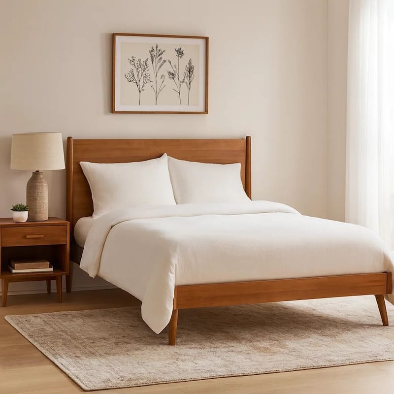 Ozzy King Size Bed with Slat Panel Design, Natural Acacia Wood Finish