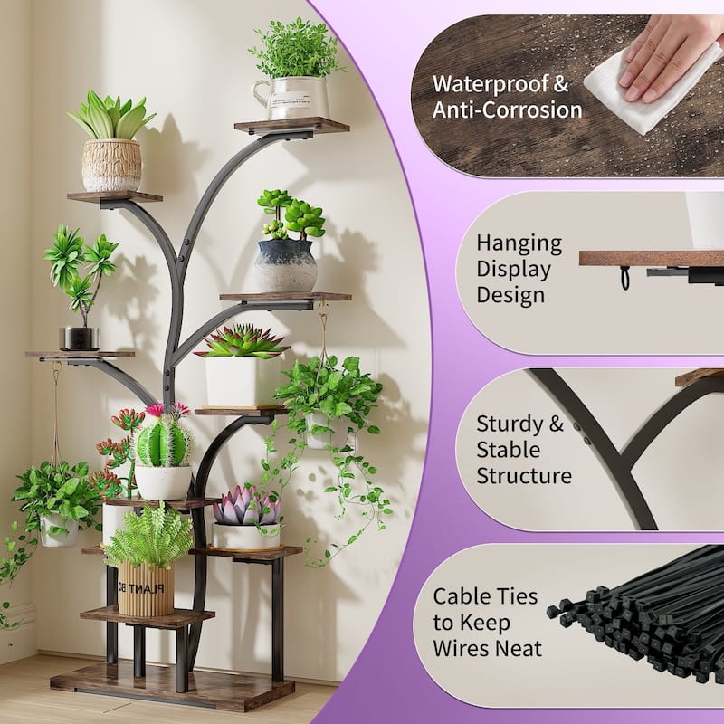 VECELO Indoor Plant Stand with Grow Lights 4 Styles 6/7/9 Shelves Adjustable Timer & Brightness Decorative Rack for Living Room