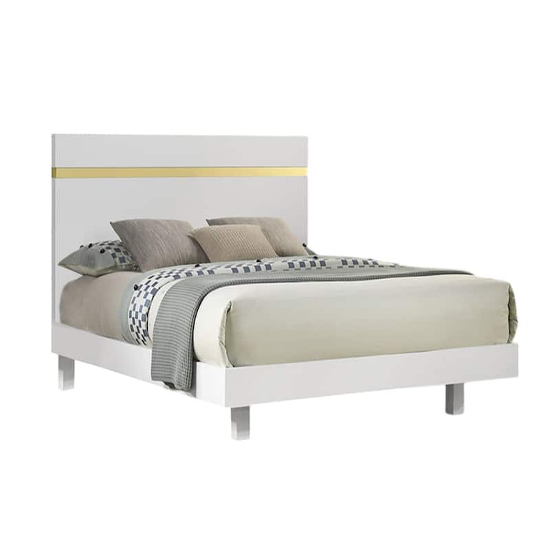 Wooden Bed with Underbed LED in White and Gold - Full