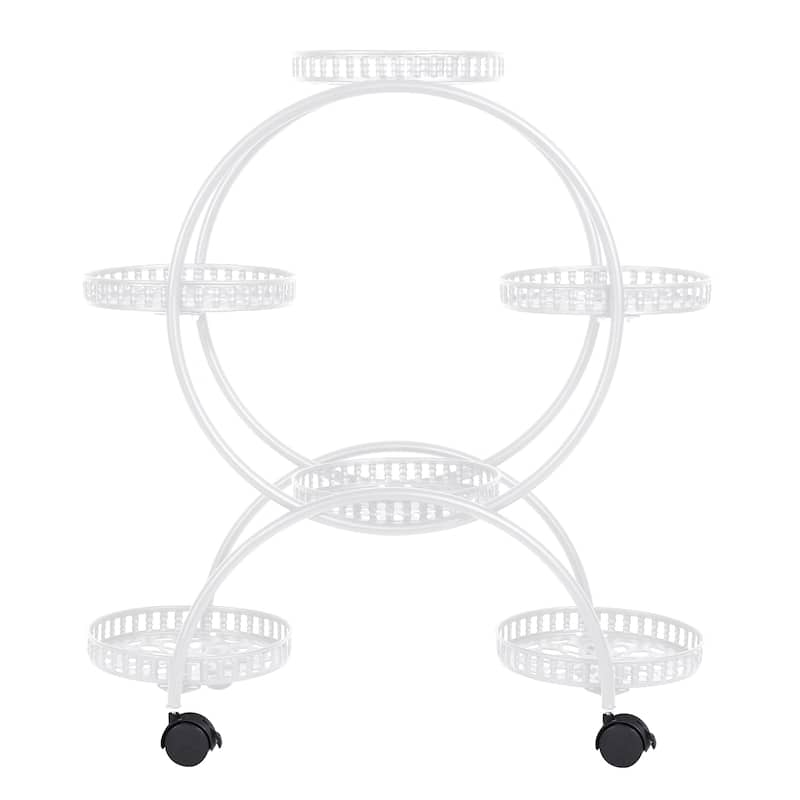 Metal 4 Tier Plant Stand 6-Potted Flower Shelf Rack Pot Holder with Wheels