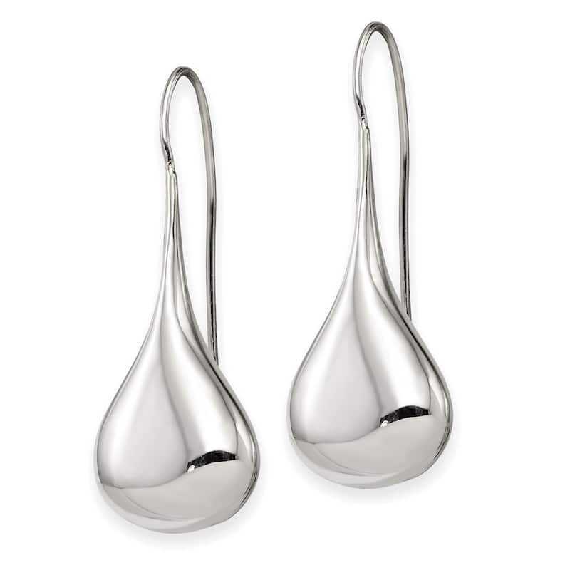 Curata 925 Sterling Silver Tear-drop French Wire Drop Dangle Earrings (12mm x 43mm)