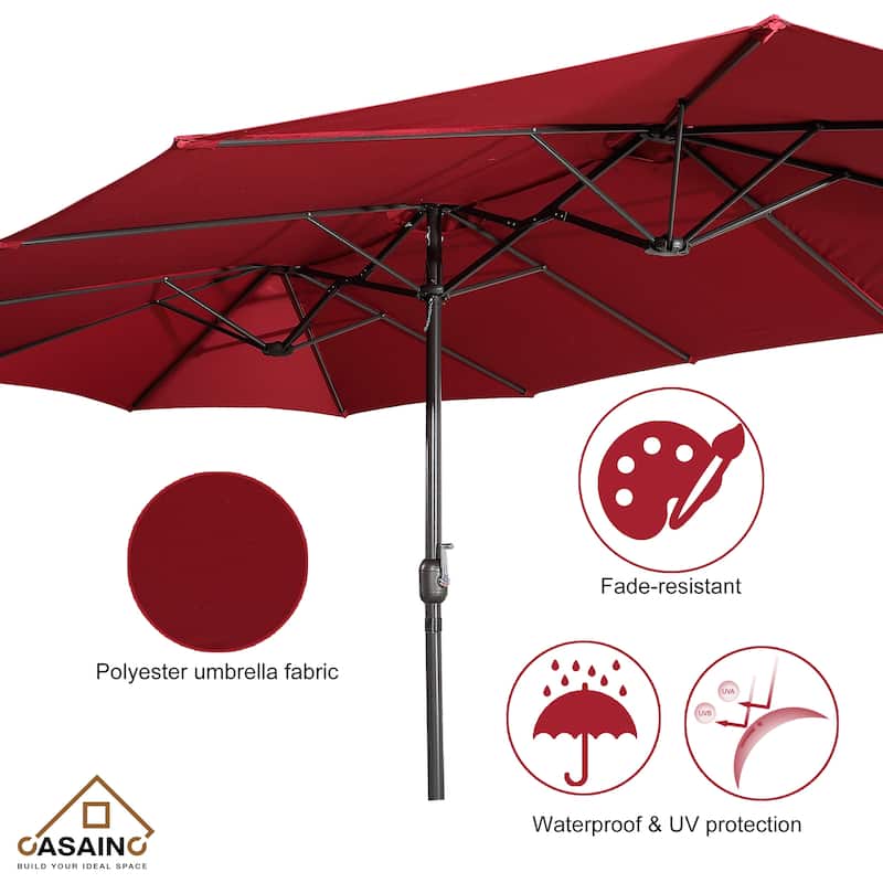 15-ft. Rectangular Crank Double-sided Large Outdoor Market Umbrella Patio Umbrella with Base Included
