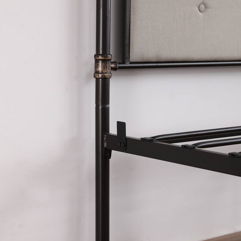 Single-Layer Bed Head and Soft Pull Buckle Bed End Standpipe Water Pipe Bed Black Gold-Painted Iron Bed