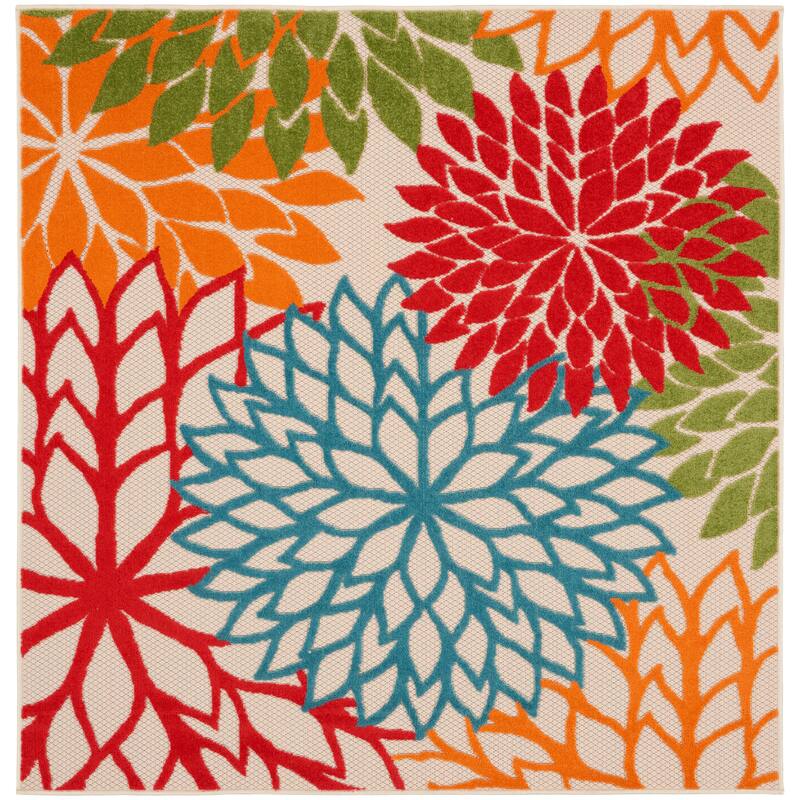 Nourison Aloha Floral Modern, Indoor/Outdoor Area Rug - 5' x Square - Green