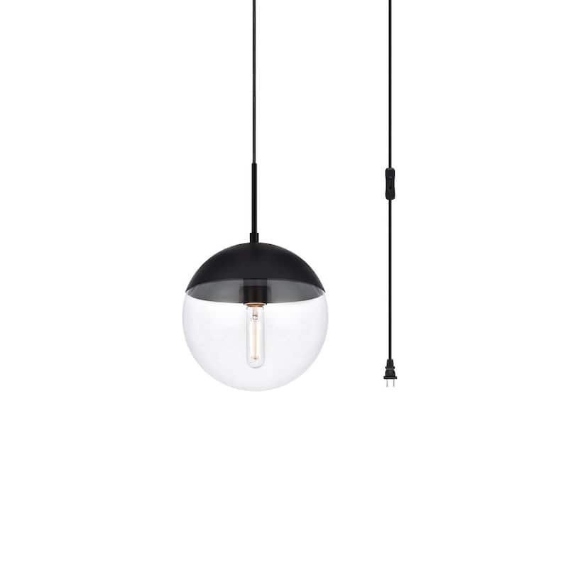 Elian 1-Light Plug in Pendant with Frosted White Shade - Black - 10" Diameter