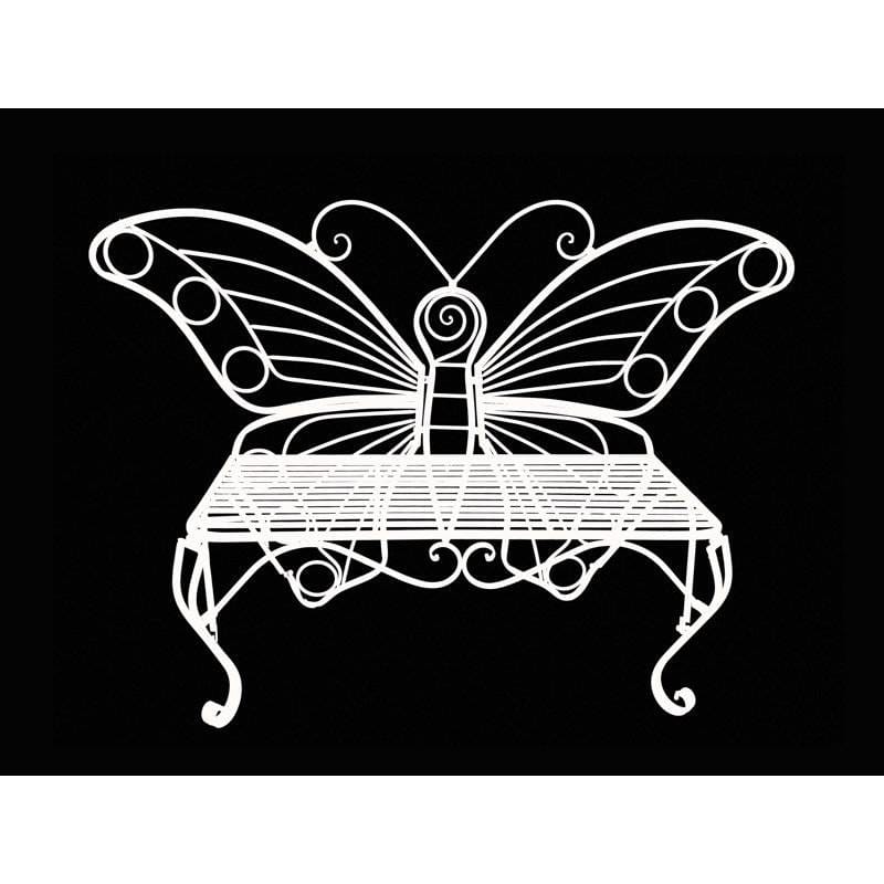 Metal Outdoor 2-Seater Butterfly Garden Bench - 60” L x 17.7” W x 39.2” H - White