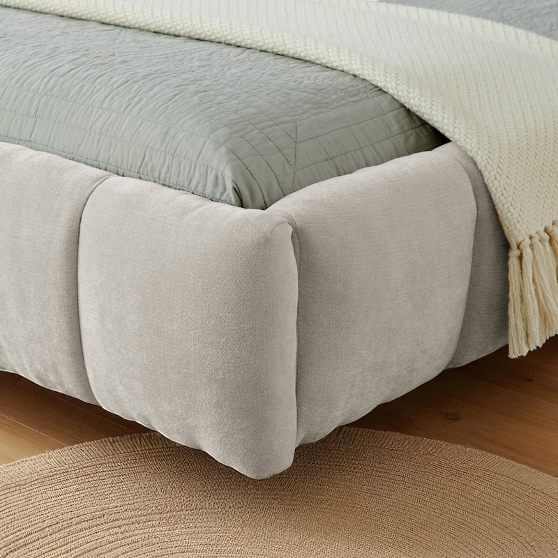 California King Upholstered Platform Bed, Thick Chenille, Low-Profile Headboard, No Box Spring, 90.5 x 80.5 x 31 in