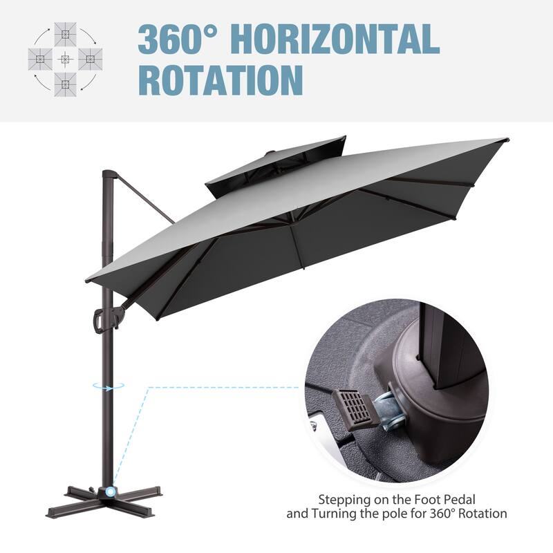VredHom Double Top 10x10 FT Square Patio Cantilever Umbrella with Cross Stand