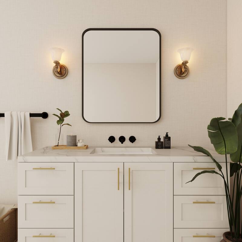Organnice Rectangular Aluminum Frame Vanity Bathroom Mirror with Clear Glass
