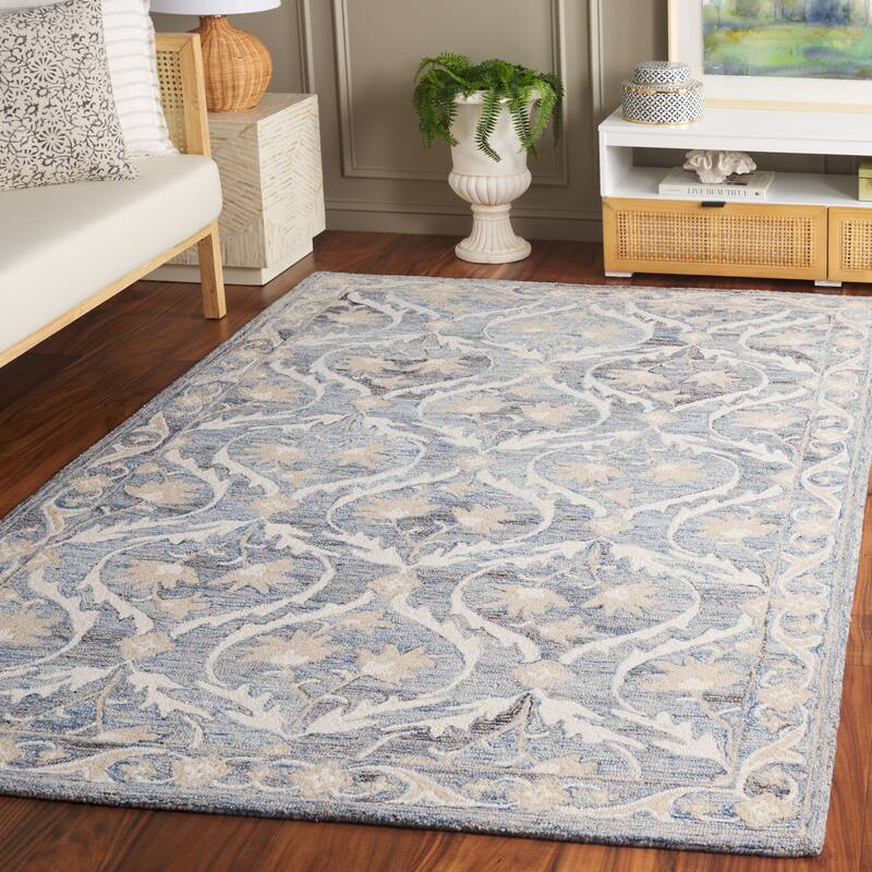 SAFAVIEH Handmade Blossom Luisete Ogee Wool Rug - 8' x 10' - Blue/Ivory