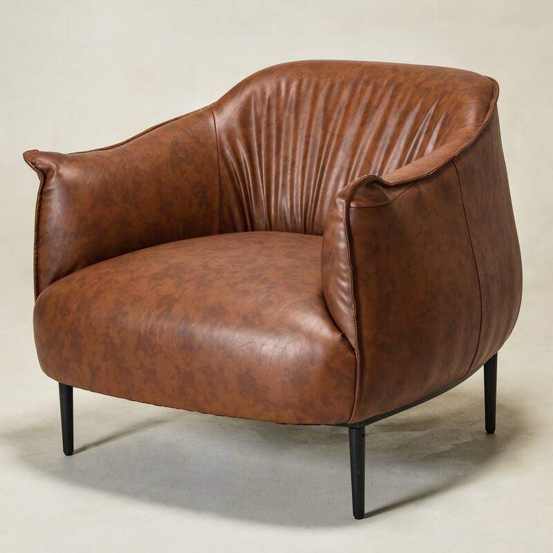 KINWELL 33" Wide Faux Vegan Leather Upholstery Barrel Accent Chair