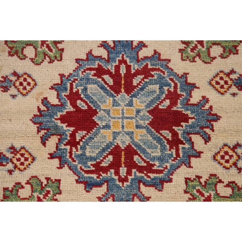 Geometric Kazak Accent Rug Handmade Wool Carpet - 2'8" x 4'0"