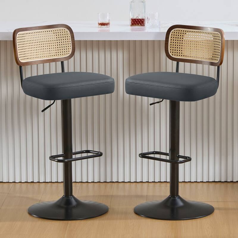 Adjustable Height Swivel Bar Stools with Back and Footrest - 17.7"W x 15.75"D x 35"-42.9"H