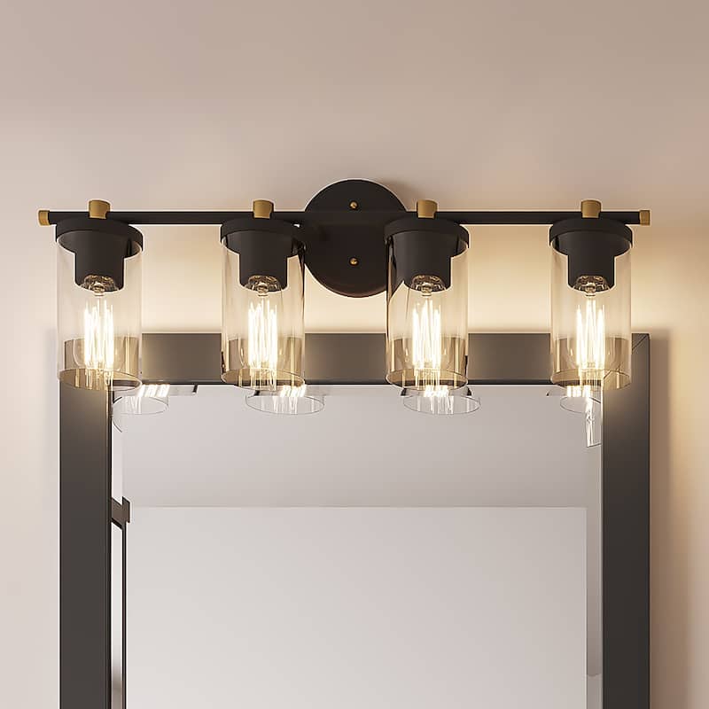 Decatur Black Gold 4-Light Modern Vanity Lights Bathroom Light Fixture with Cylinder Shades