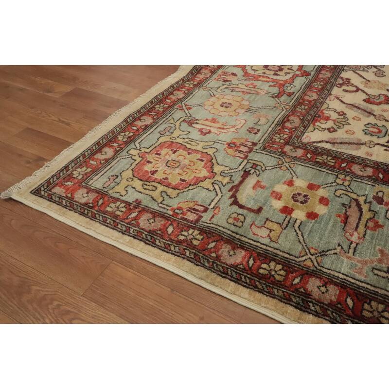 Hand Knotted Traditional Wool Beige Geometric Area Rug - 13' 7'' X 10' 3''