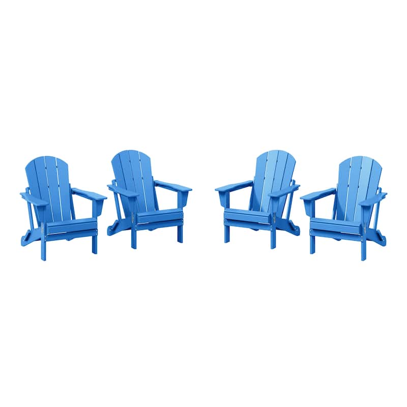 Polytrends Laguna Weather Resistant Outdoor Patio Folding Adirondack Chairs (Set of 4) - Pacific Blue