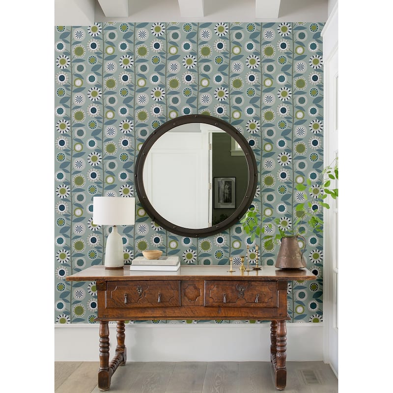 A-Street Prints Sisu Light Blue Floral Geometric Wallpaper