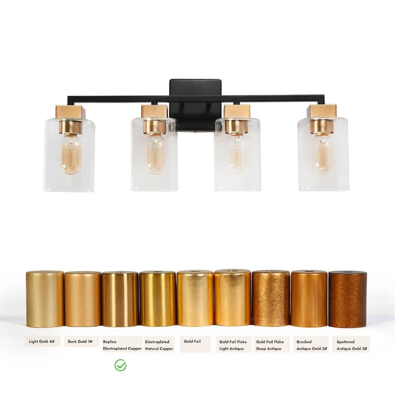 Caylin Mid-Century Modern Black Gold 4-Light Square Bathroom Vanity Lights Dimmable Wall Sconces - 25"L x 5.5"W x 10"H
