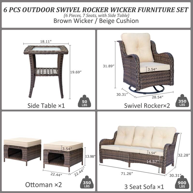 Outdoor Wicker Patio Conversation Seating Sofa Sets with Swivel Chairs
