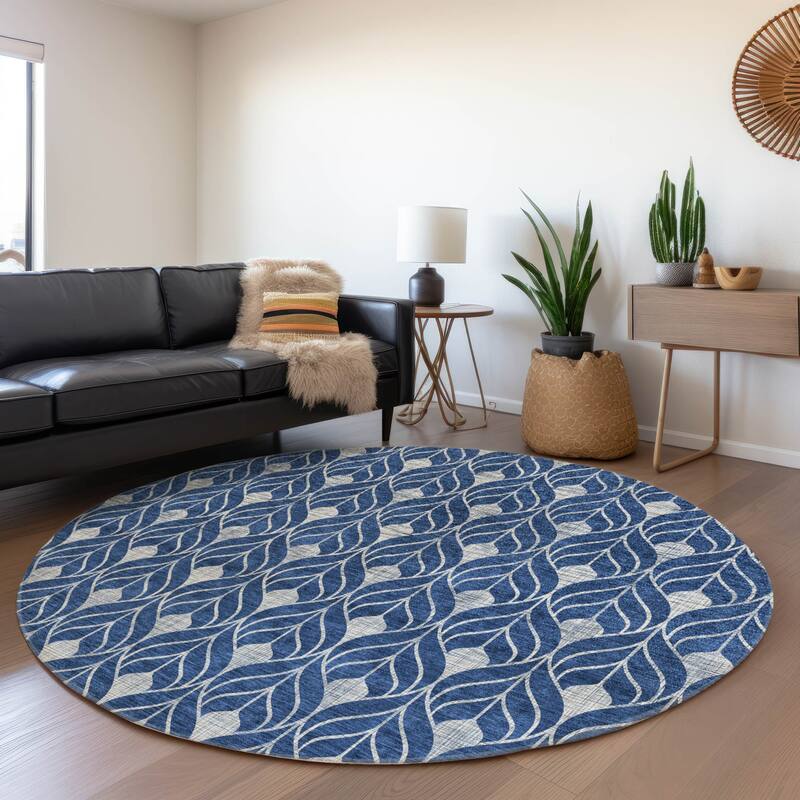 Premium Washable Super Soft Modern Teardrop Mayfield Rug - Navy - 8' x 8'