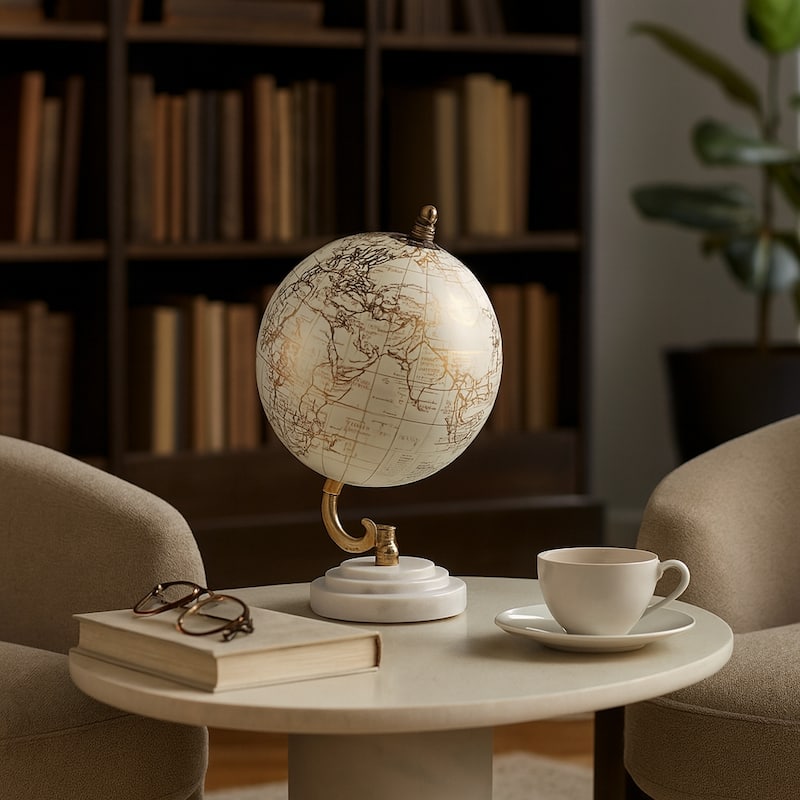Marble Polyresin Globe Modern Glam Accent - 9" White/Gold - 9.5" - White - 9.5"