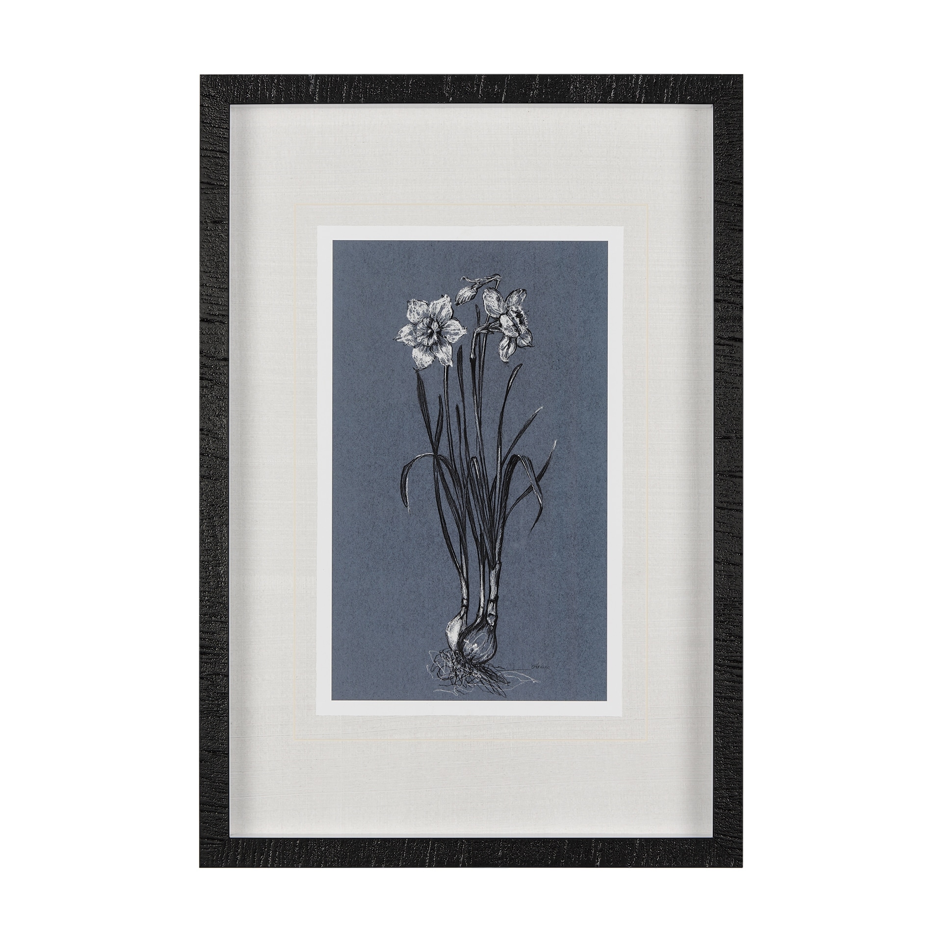 Botanical sketches I (Blue) by Mercana Studio Hand Embellished Framed Art Print Matted under Glass
