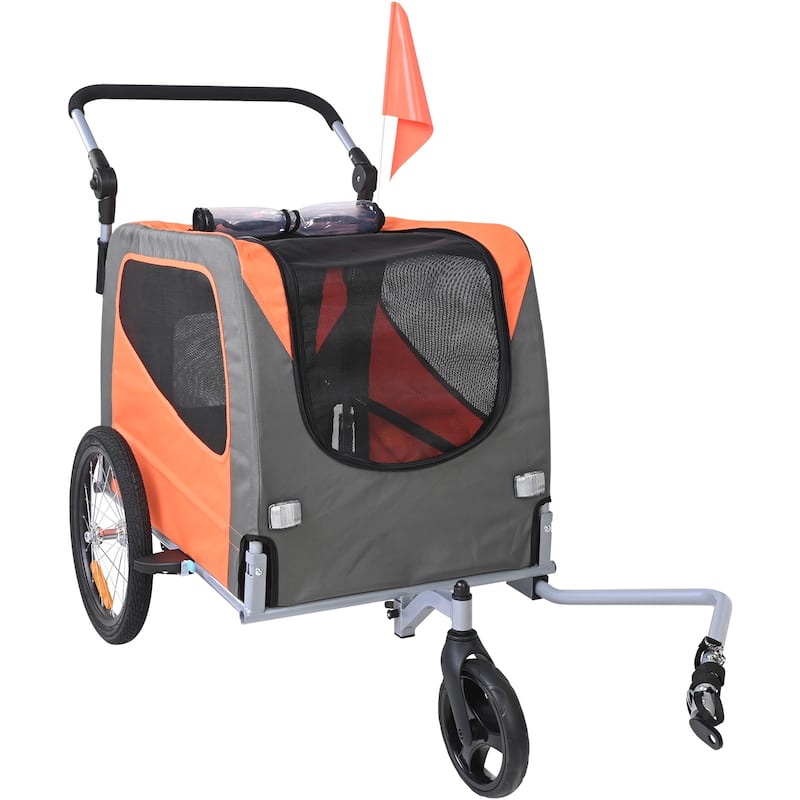 Dog Bike Trailer, 2-in-1 Pet Stroller Cart Bicycle Carrier, Easy Folding Cart Frame with Quick Release Wheels - 66 lbs capacity