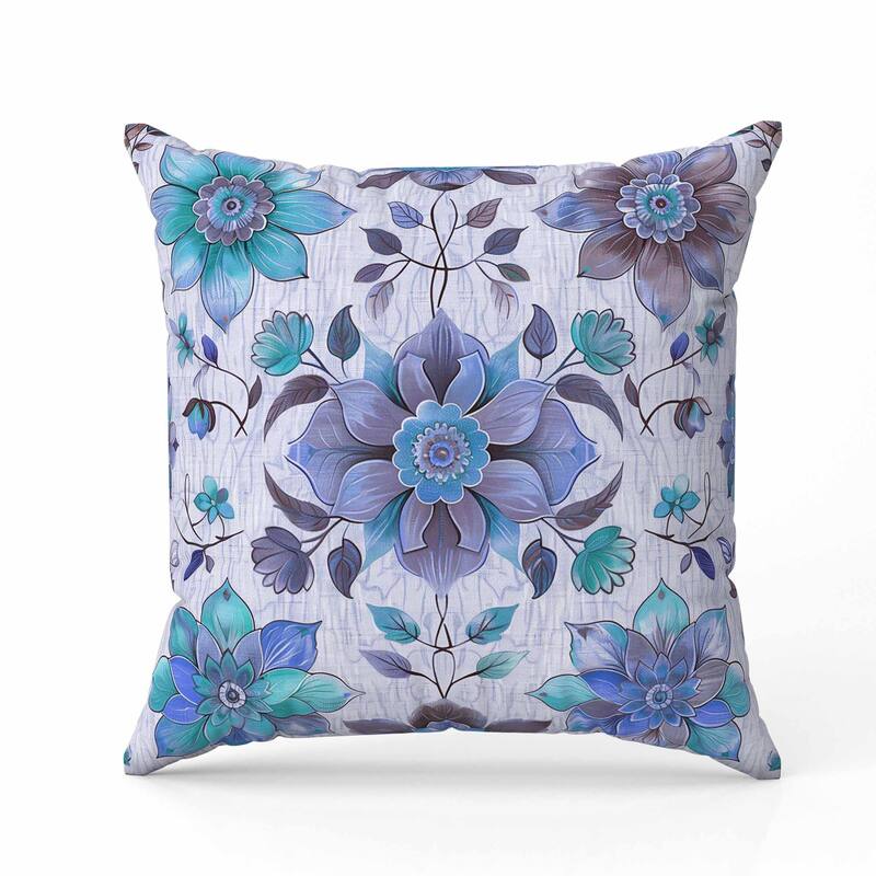 Retro Floral Faux Suede Reversible Throw Pillow Blue and Violet