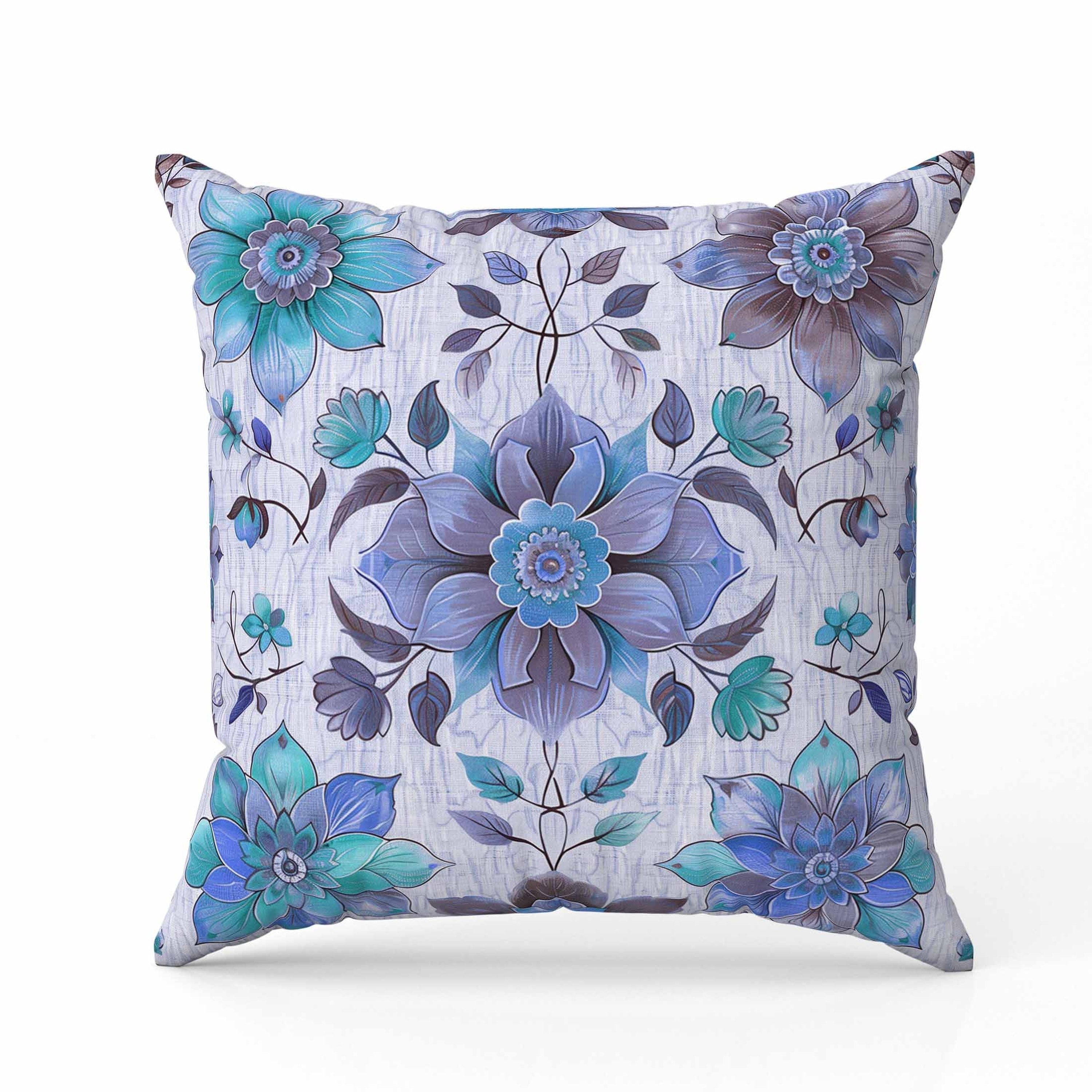 Retro Floral Indoor/Outdoor Reversible Throw Pillow Blue and Violet