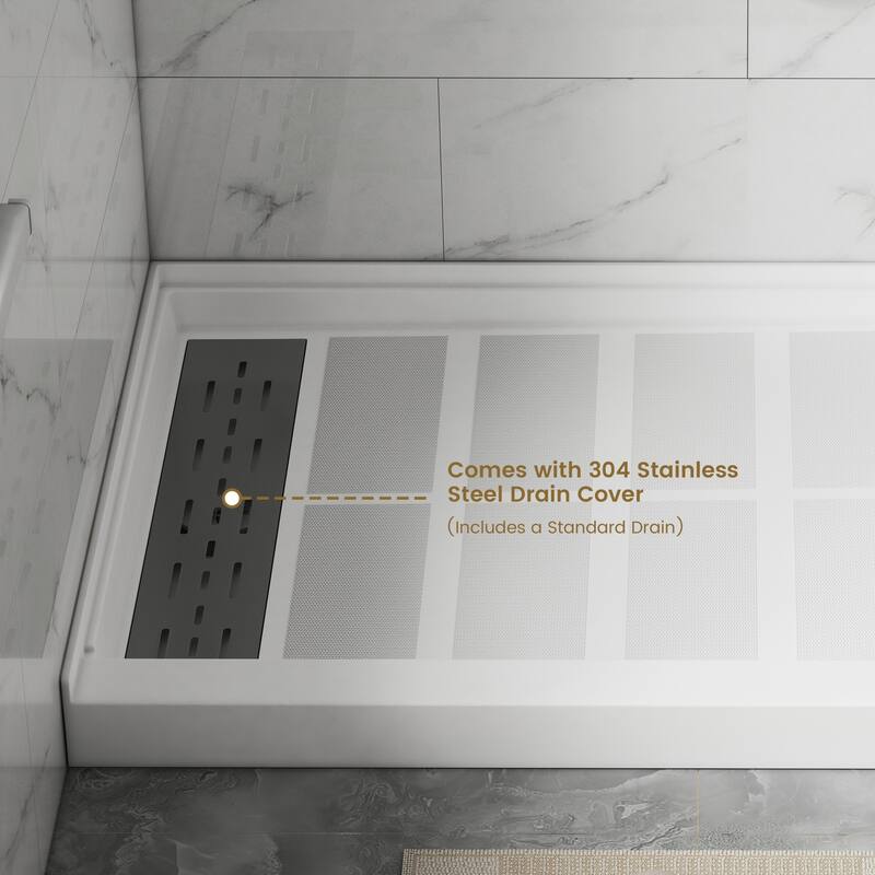 SMC Alcove Single Threshold Shower Pan Base, S/S Drain Cover Included, cUPC Certified, Slip-Resistant