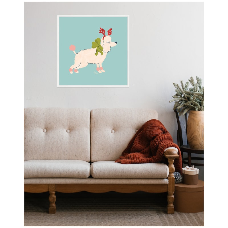 Kate and Laurel Framed Canvas Cute Christmas Poodle by Carrie Cantwell