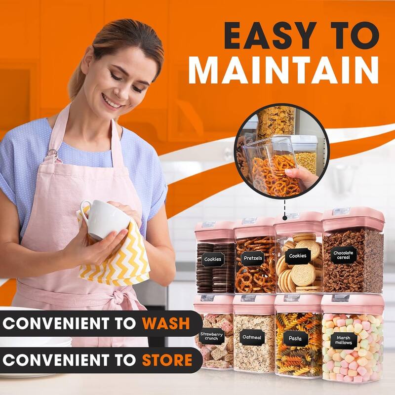 Cheer Collection Set of 8 Uniform Size Airtight Food Storage Containers