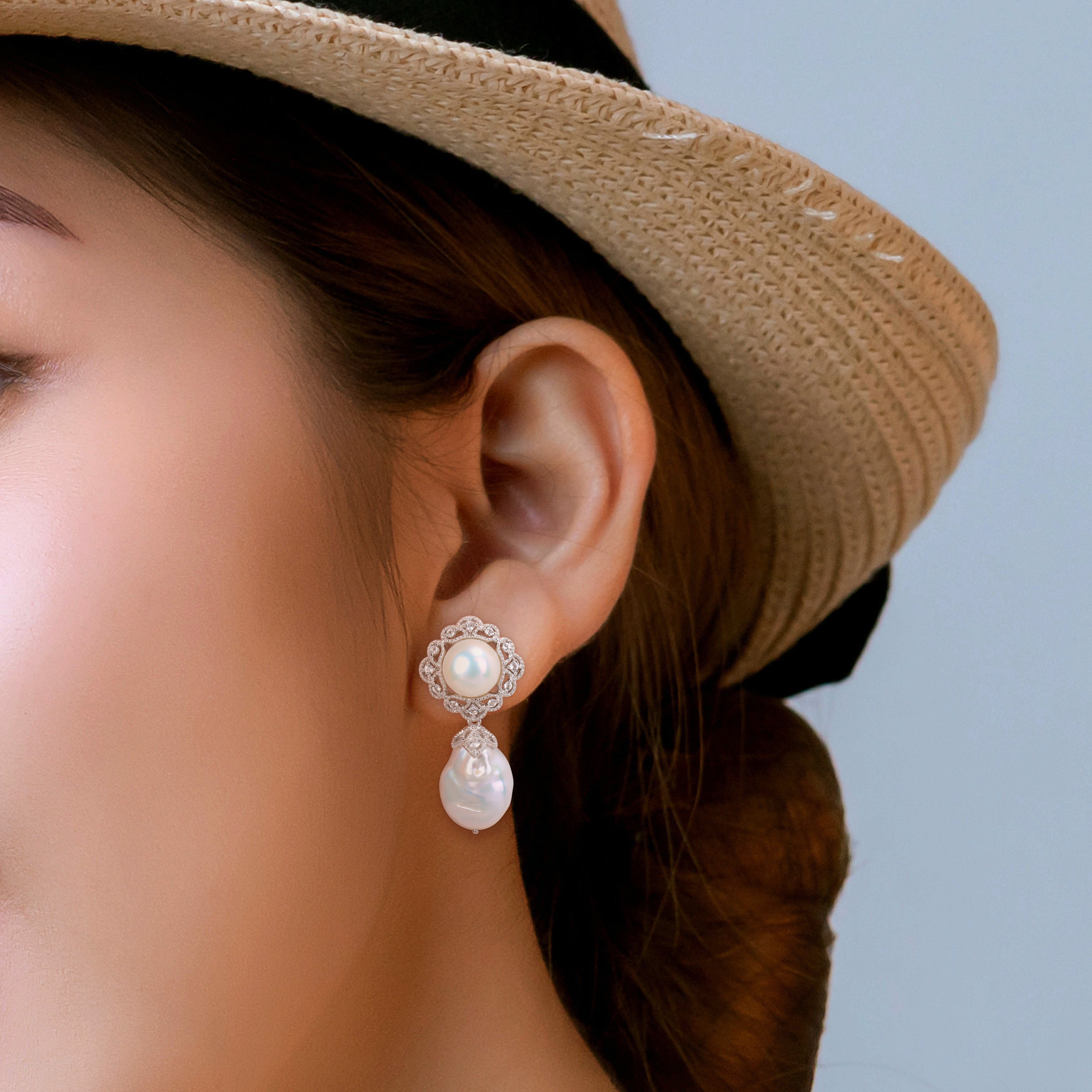 Miadora White Cultured Freshwater Pearl 7/8ct TGW White Topaz