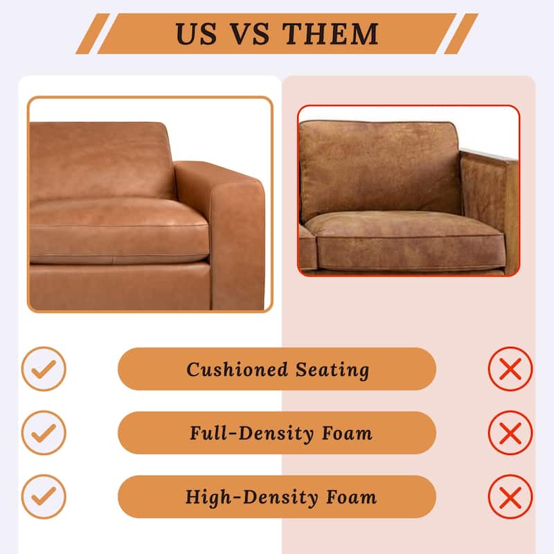 Luxury Cowhide Leather Loveseat with Firm Cushions, Spacious 2-Seat Design, and Bolster Pillows